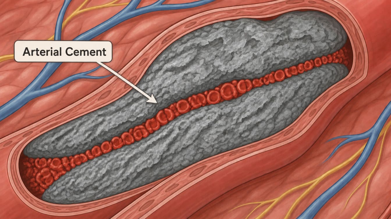 Illustration of arterial cement hardening the vessel walls